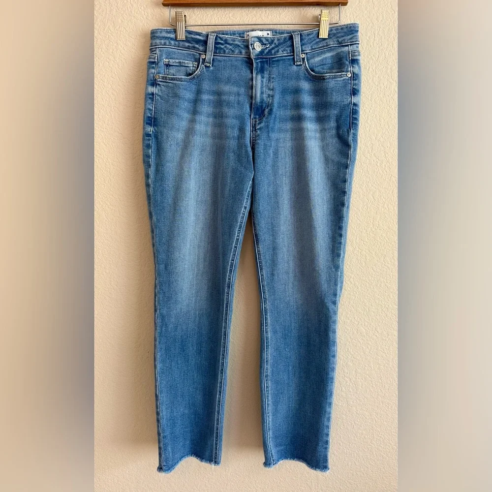 PAIGE Anthropologie Jeans Size 27 Brigitte Straight Leg Raw Hem Stretch Mid Rise